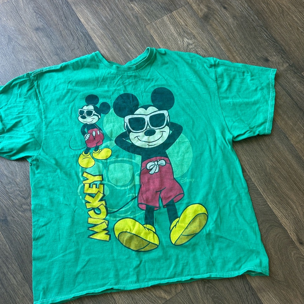 Disney Green and Yellow Mickey Mouse Short Sleeve Tee